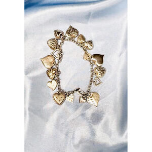 JCM Mauritius Sterling Silver 925 Multiple (18) Size Puffy Heart Charms Bracelet